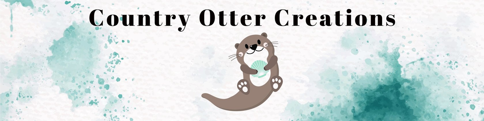 Country Otter Creations — a smiling otter hugging a seashell against a teal watercolor background